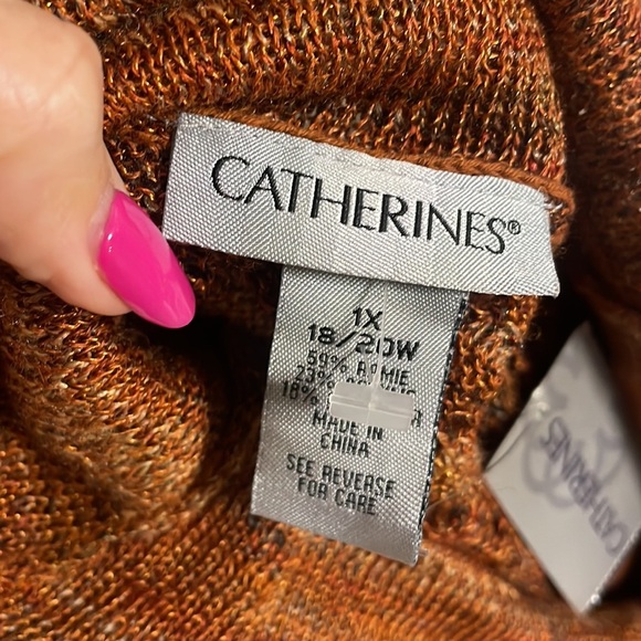 CATHERINES NWT CROCHET lightweight knit layering sweater cowl neck 1X rusty - Picture 8 of 12